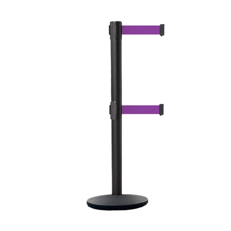 Retractable Dual Belt Belt Barrier Stanchion, Black Post, Cast Iron Base, 11 Ft. Belt - Montour Line MI630D - Crowd Control Warehouse