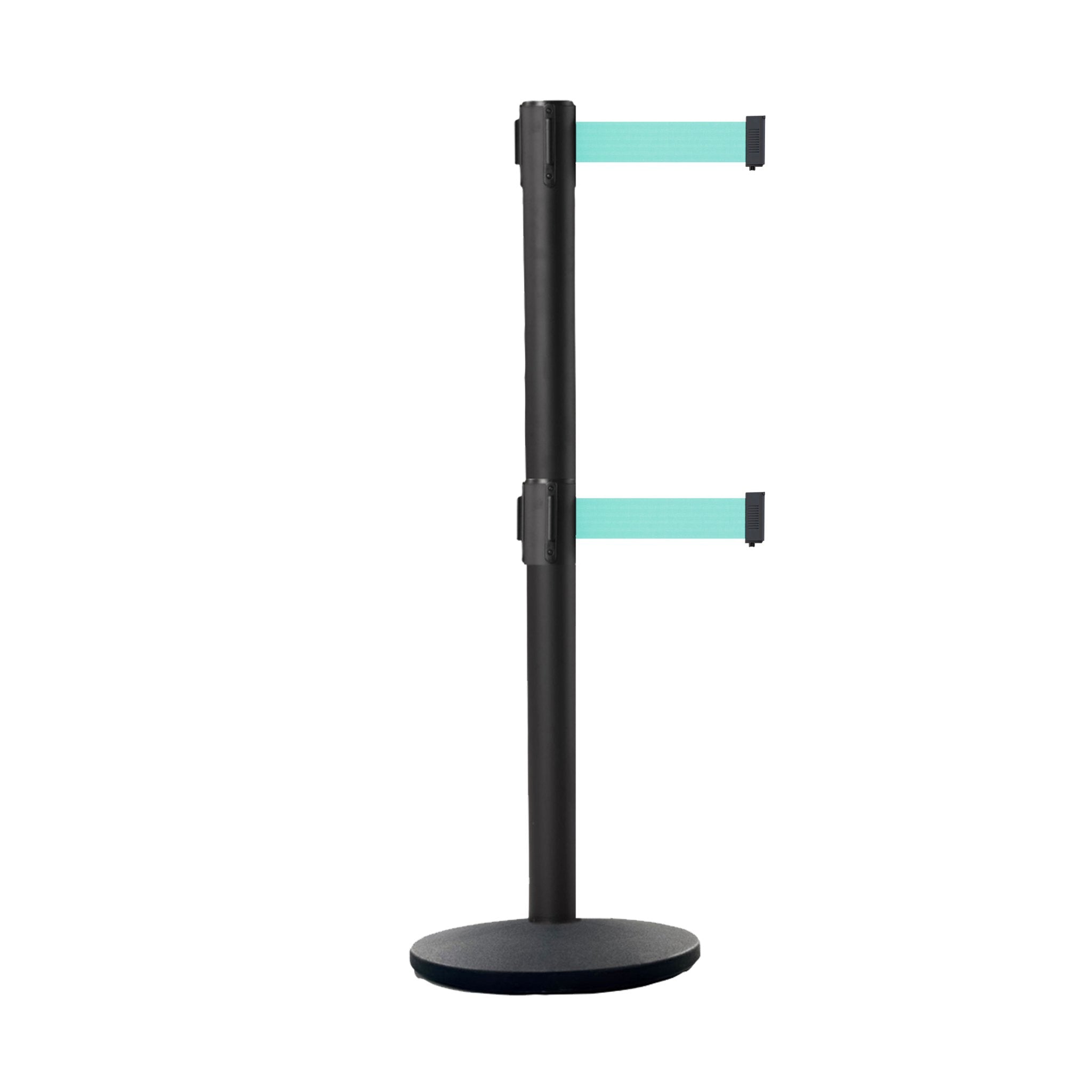 Retractable Dual Belt Belt Barrier Stanchion, Black Post, Cast Iron Base, 11 Ft. Belt - Montour Line MI630D - Crowd Control Warehouse