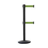 Retractable Dual Belt Belt Barrier Stanchion, Black Post, Cast Iron Base, 7.5 Ft. Belt - Montour Line MI630D - Crowd Control Warehouse