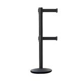 Retractable Dual Belt Belt Barrier Stanchion, Black Post, Cast Iron Base, 9 Ft. Belt - Montour Line MI630D - Crowd Control Warehouse