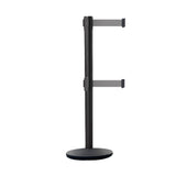 Retractable Dual Belt Belt Barrier Stanchion, Black Post, Cast Iron Base, 9 Ft. Belt - Montour Line MI630D - Crowd Control Warehouse
