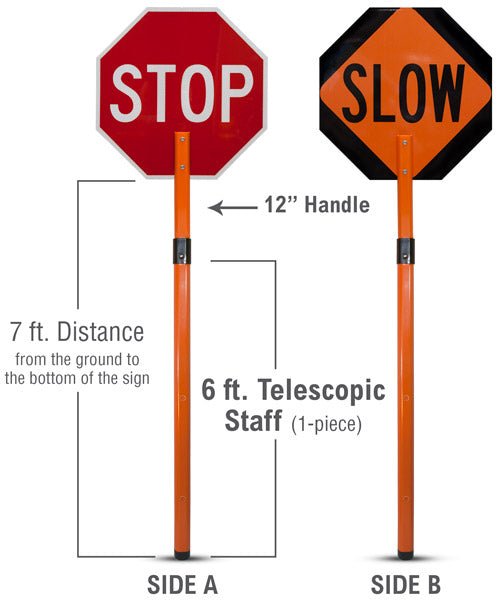 Rigid Stop/Slow Paddle Sign with Handle & Staff - Crowd Control Warehouse