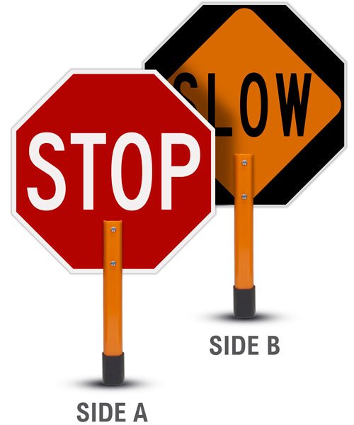 Rigid Stop/Slow Paddle Sign with Handle & Staff - Crowd Control Warehouse