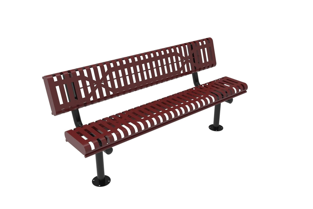 Rolled Park Bench with Back - Slatted Steel - Crowd Control Warehouse