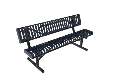 Rolled Park Bench with Back - Slatted Steel - Crowd Control Warehouse