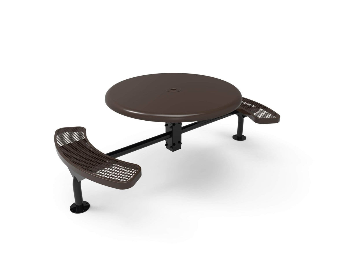 Round Solid Top Nexus Pedestal Picnic Table with 2 ADA Seats - Diamond Pattern - 46 In. - Crowd Control Warehouse