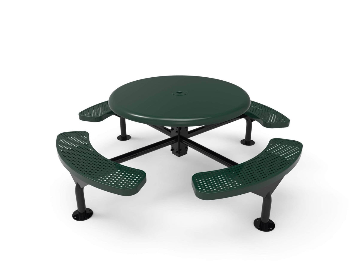 Round Solid Top Nexus Pedestal Picnic Table with 4 Seats - Circular Pattern - 46 In. - Crowd Control Warehouse
