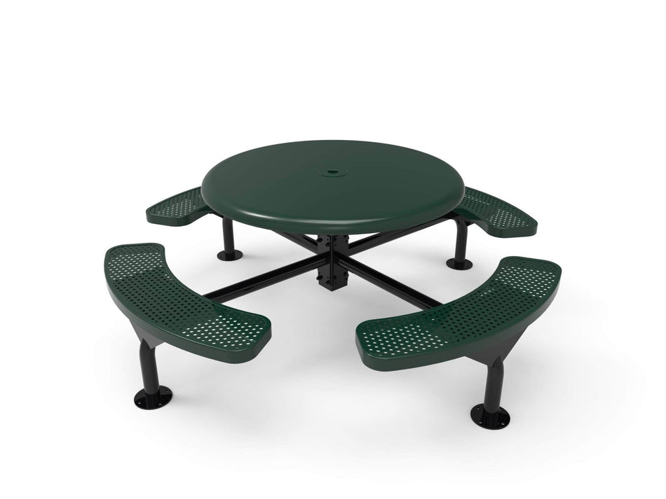 Round Solid Top Nexus Pedestal Picnic Table with 4 Seats - Circular Pattern - 46 In. - Crowd Control Warehouse