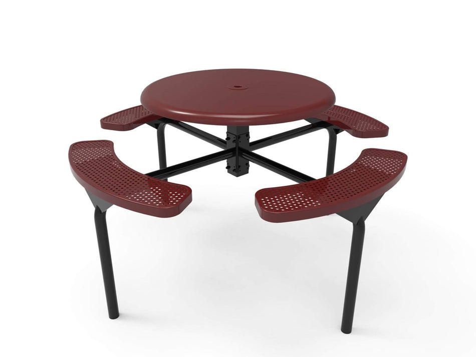 Round Solid Top Nexus Pedestal Picnic Table with 4 Seats - Circular Pattern - 46 In. - Crowd Control Warehouse