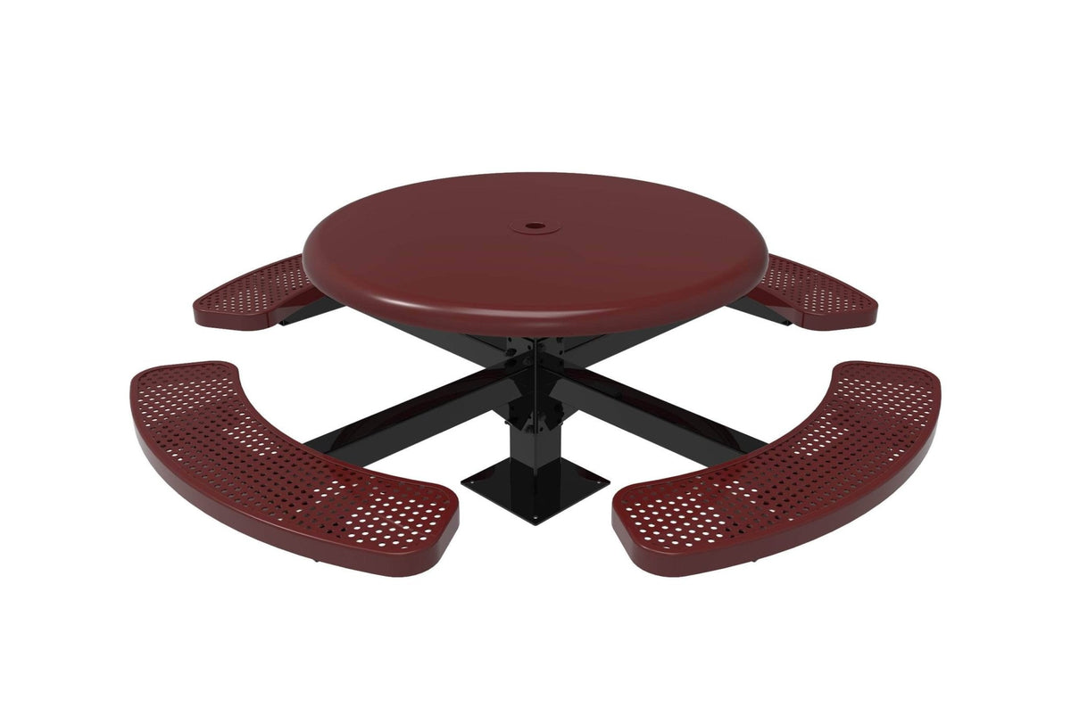 Round Solid Top Pedestal Picnic Table with 4 Seats - Circular Pattern - 46 In. - Crowd Control Warehouse