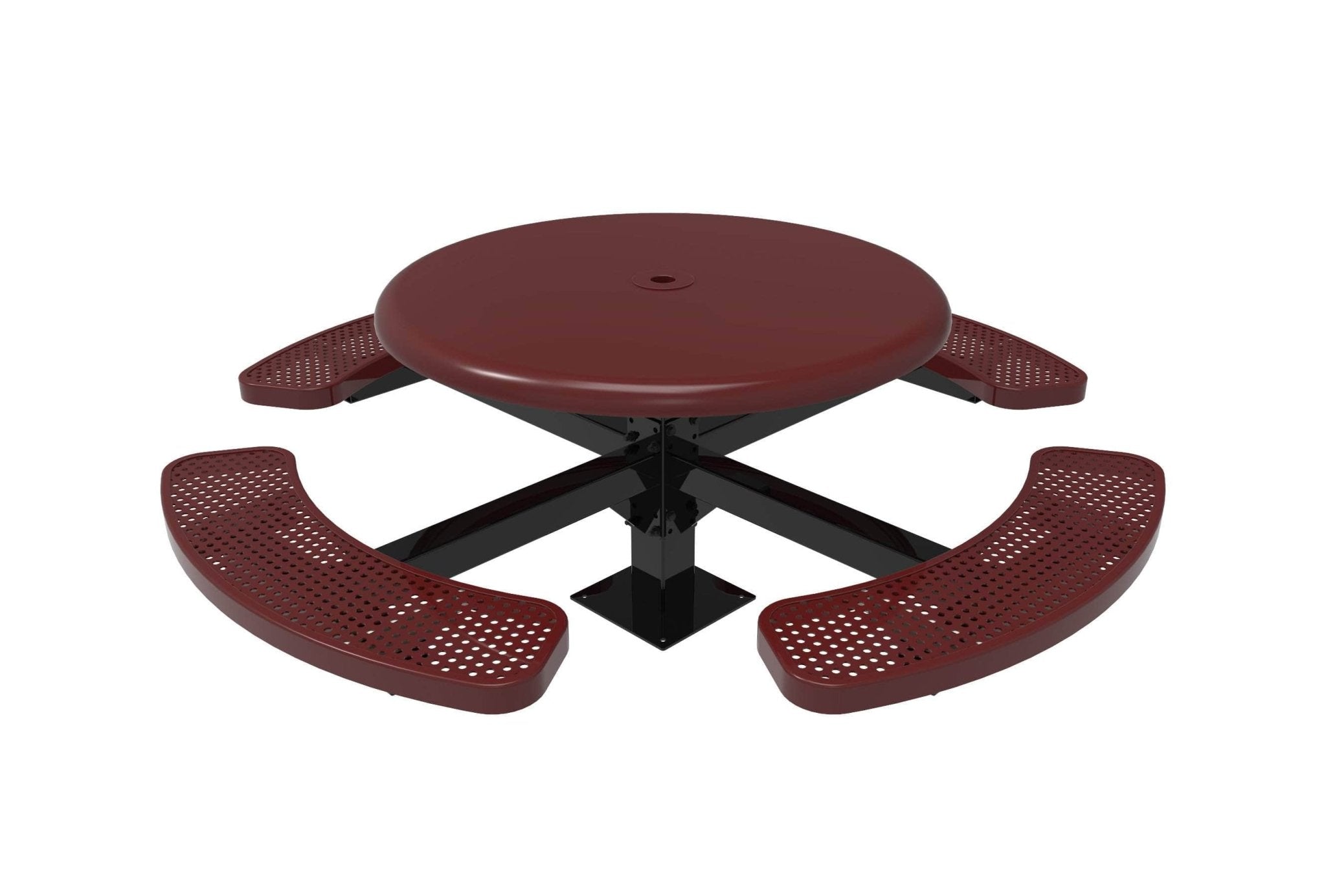 Round Solid Top Pedestal Picnic Table with 4 Seats - Circular Pattern - 46 In. - Crowd Control Warehouse