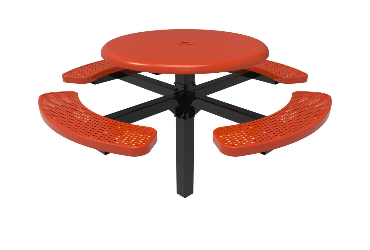Round Solid Top Pedestal Picnic Table with 4 Seats - Circular Pattern - 46 In. - Crowd Control Warehouse