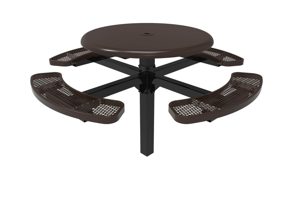 Round Solid Top Pedestal Picnic Table with 4 Seats - Diamond Pattern - 46 In. - Crowd Control Warehouse
