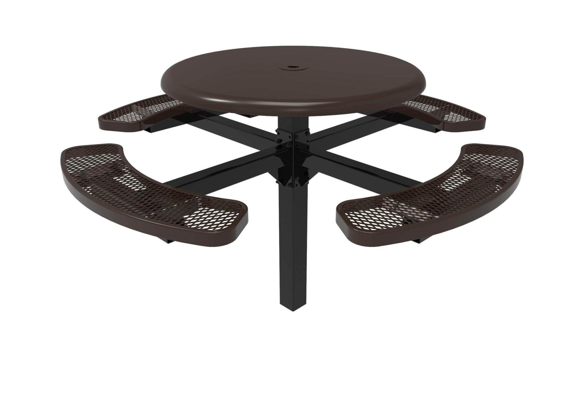 Round Solid Top Pedestal Picnic Table with 4 Seats - Diamond Pattern - 46 In. - Crowd Control Warehouse