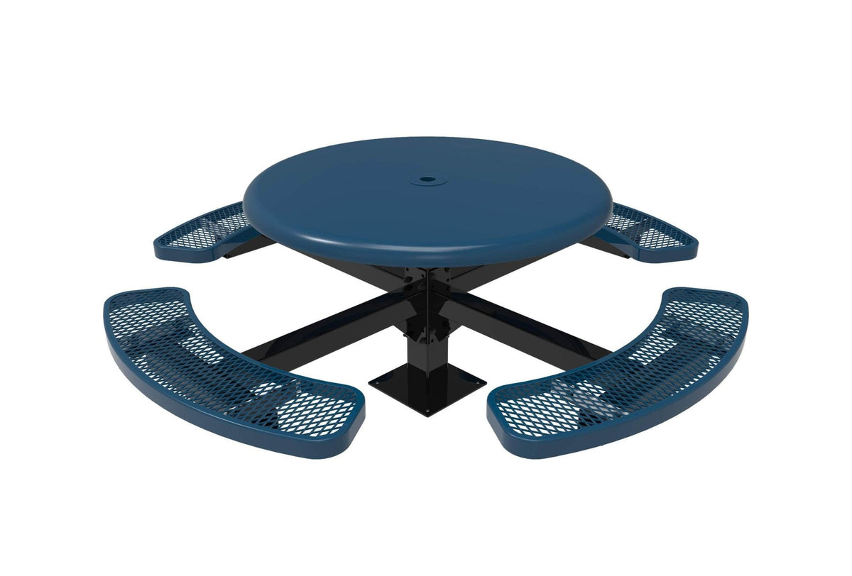 Round Solid Top Pedestal Picnic Table with 4 Seats - Diamond Pattern - 46 In. - Crowd Control Warehouse