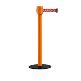 Safety Portable Retractable Belt Barrier Stanchion with Low Profile Base, Orange Post, 35 Ft Belt - Montour Line MSX760 - Crowd Control Warehouse
