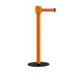 Safety Portable Retractable Belt Barrier Stanchion with Low Profile Base, Orange Post, 35 Ft Belt - Montour Line MSX760 - Crowd Control Warehouse