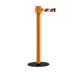 Safety Portable Retractable Belt Barrier Stanchion with Low Profile Base, Orange Post, 35 Ft Belt - Montour Line MSX760 - Crowd Control Warehouse