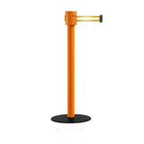 Safety Portable Retractable Belt Barrier Stanchion with Low Profile Base, Orange Post, 35 Ft Belt - Montour Line MSX760 - Crowd Control Warehouse