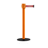 Safety Portable Retractable Belt Barrier Stanchion with Low Profile Base, Orange Post, 35 Ft Belt - Montour Line MSX760 - Crowd Control Warehouse