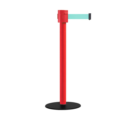 Safety Portable Retractable Belt Barrier Stanchion with Low Profile Base, Red Post, 35 Ft Belt - Montour Line MSX760 - Crowd Control Warehouse