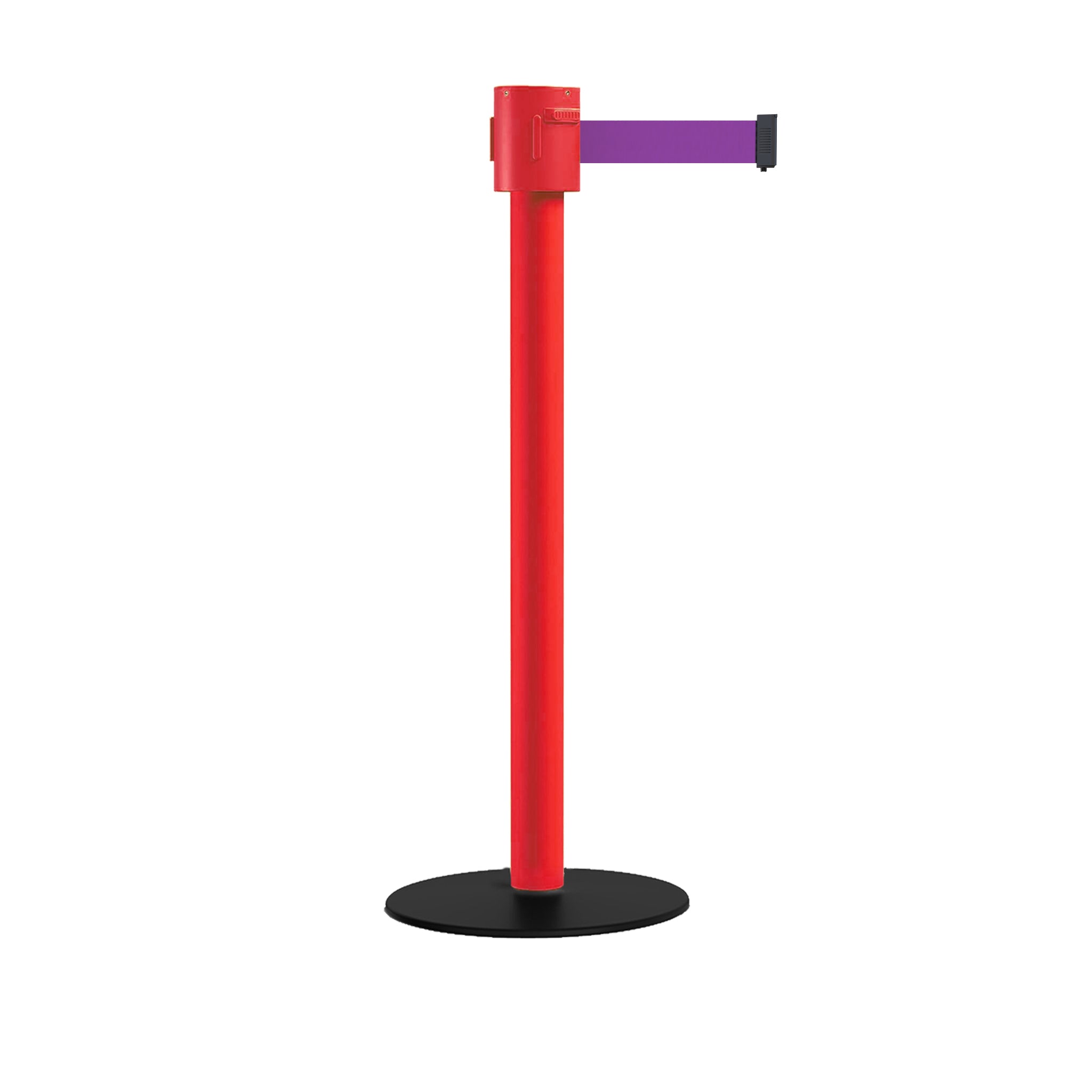 Safety Portable Retractable Belt Barrier Stanchion with Low Profile Base, Red Post, 35 Ft Belt - Montour Line MSX760 - Crowd Control Warehouse