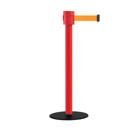 Safety Portable Retractable Belt Barrier Stanchion with Low Profile Base, Red Post, 35 Ft Belt - Montour Line MSX760 - Crowd Control Warehouse
