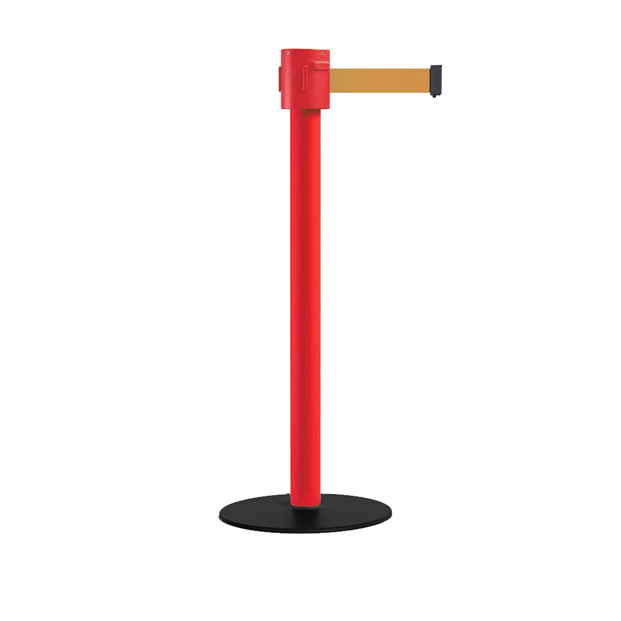 Safety Portable Retractable Belt Barrier Stanchion with Low Profile Base, Red Post, 35 Ft Belt - Montour Line MSX760 - Crowd Control Warehouse
