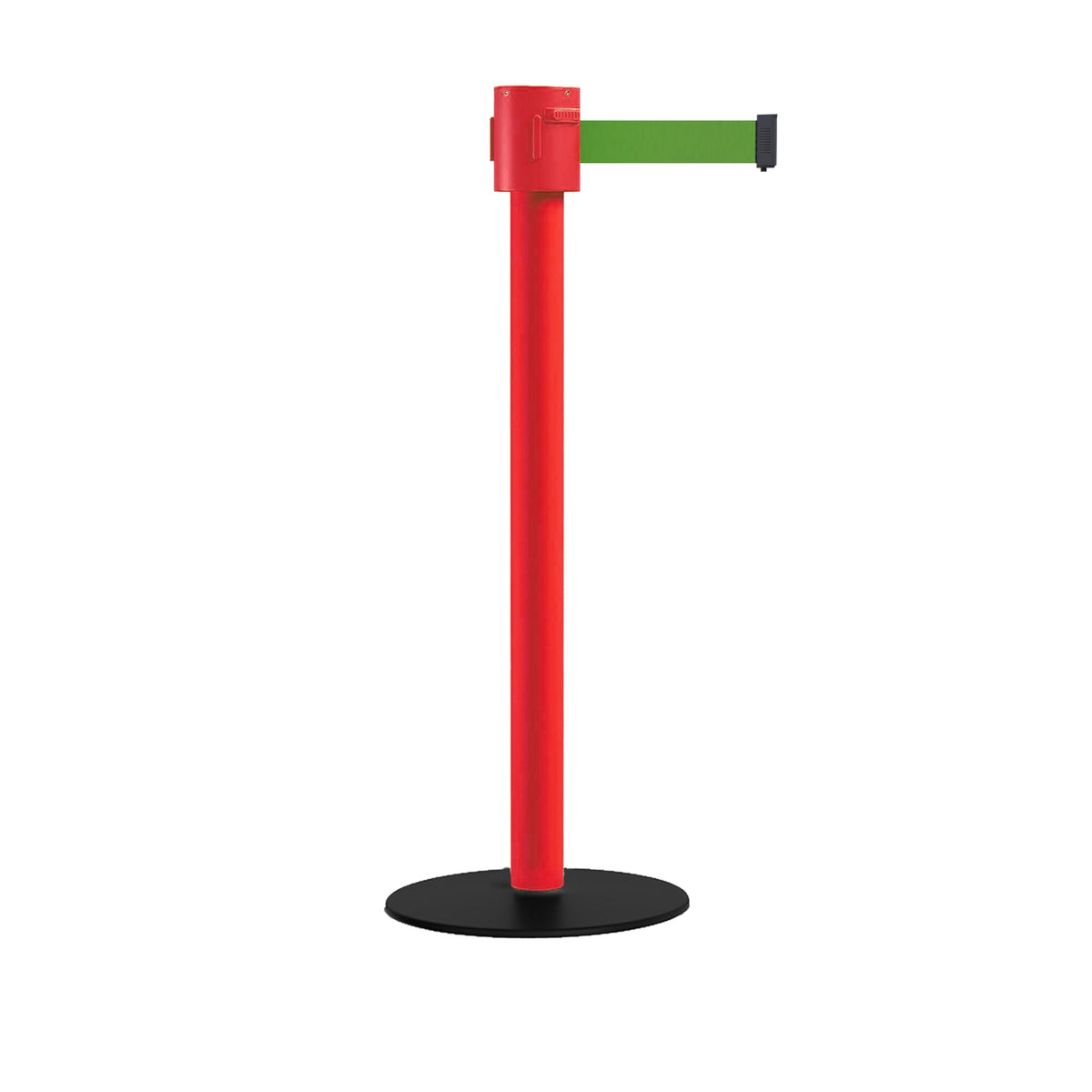 Safety Portable Retractable Belt Barrier Stanchion with Low Profile Base, Red Post, 35 Ft Belt - Montour Line MSX760 - Crowd Control Warehouse