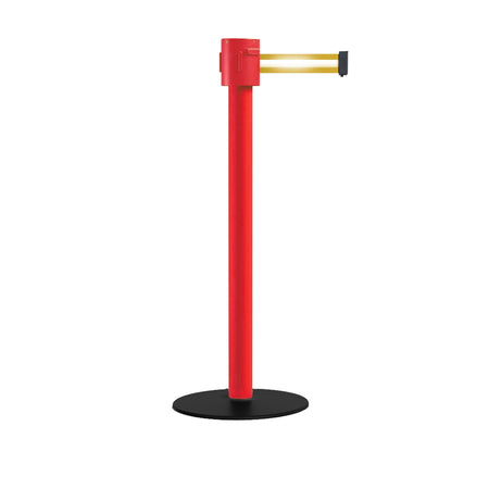 Safety Portable Retractable Belt Barrier Stanchion with Low Profile Base, Red Post, 35 Ft Belt - Montour Line MSX760 - Crowd Control Warehouse