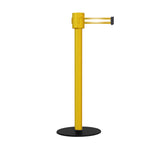 Safety Portable Retractable Belt Barrier Stanchion with Low Profile Base, Yellow Post, 35 Ft Belt - Montour Line MSX760 - Crowd Control Warehouse