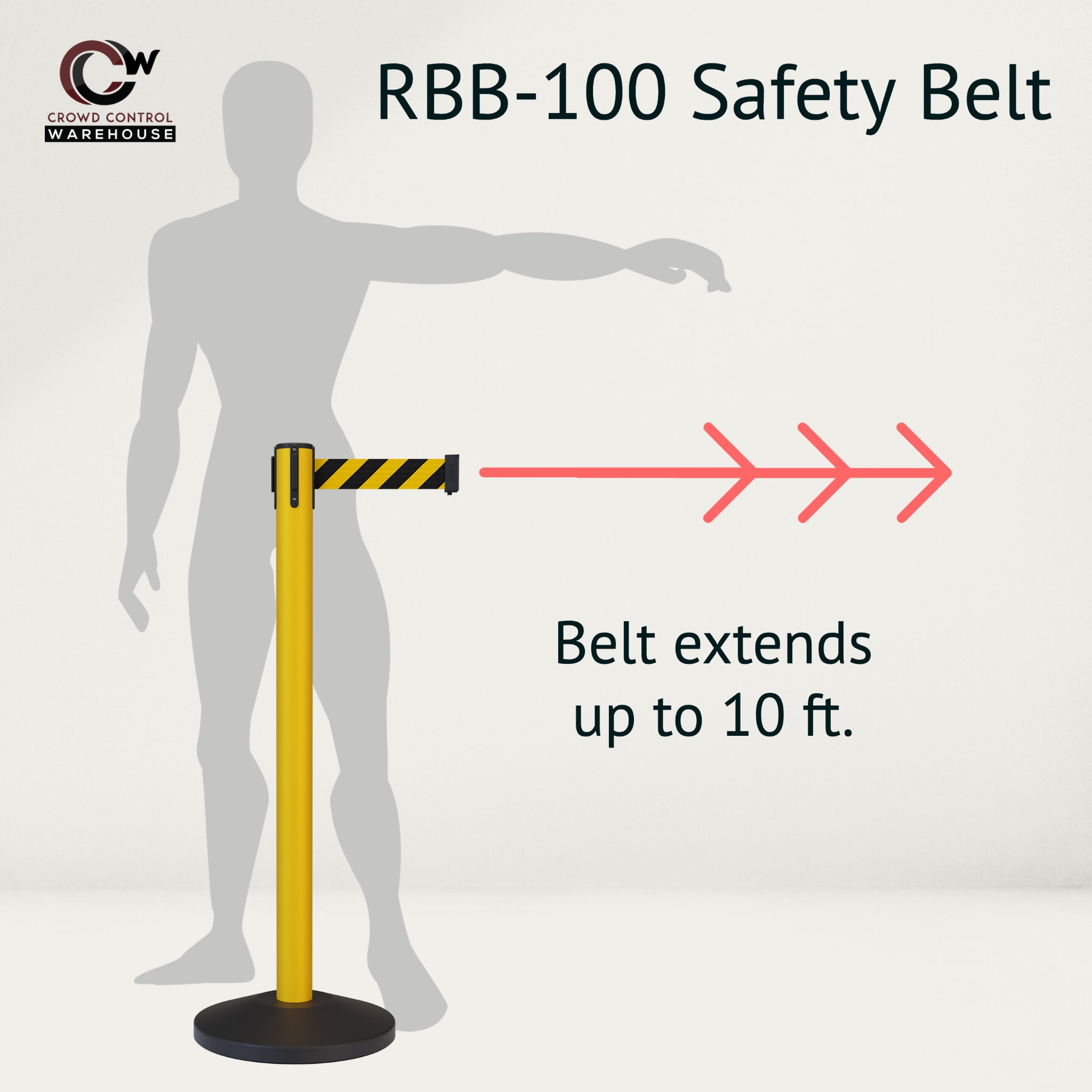 Safety Retractable Belt Barrier, 12 Ft. Belt - CCW Series RBB - 100 - Crowd Control Warehouse