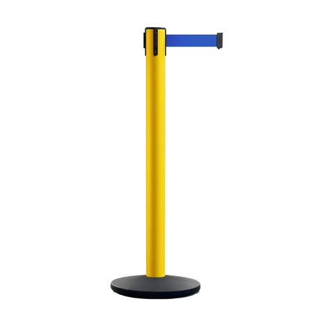 Safety Retractable Belt Barrier Stanchion, Heavy Duty Cast Iron Base, 14 ft Belt – Montour Line MSI650 - Crowd Control Warehouse