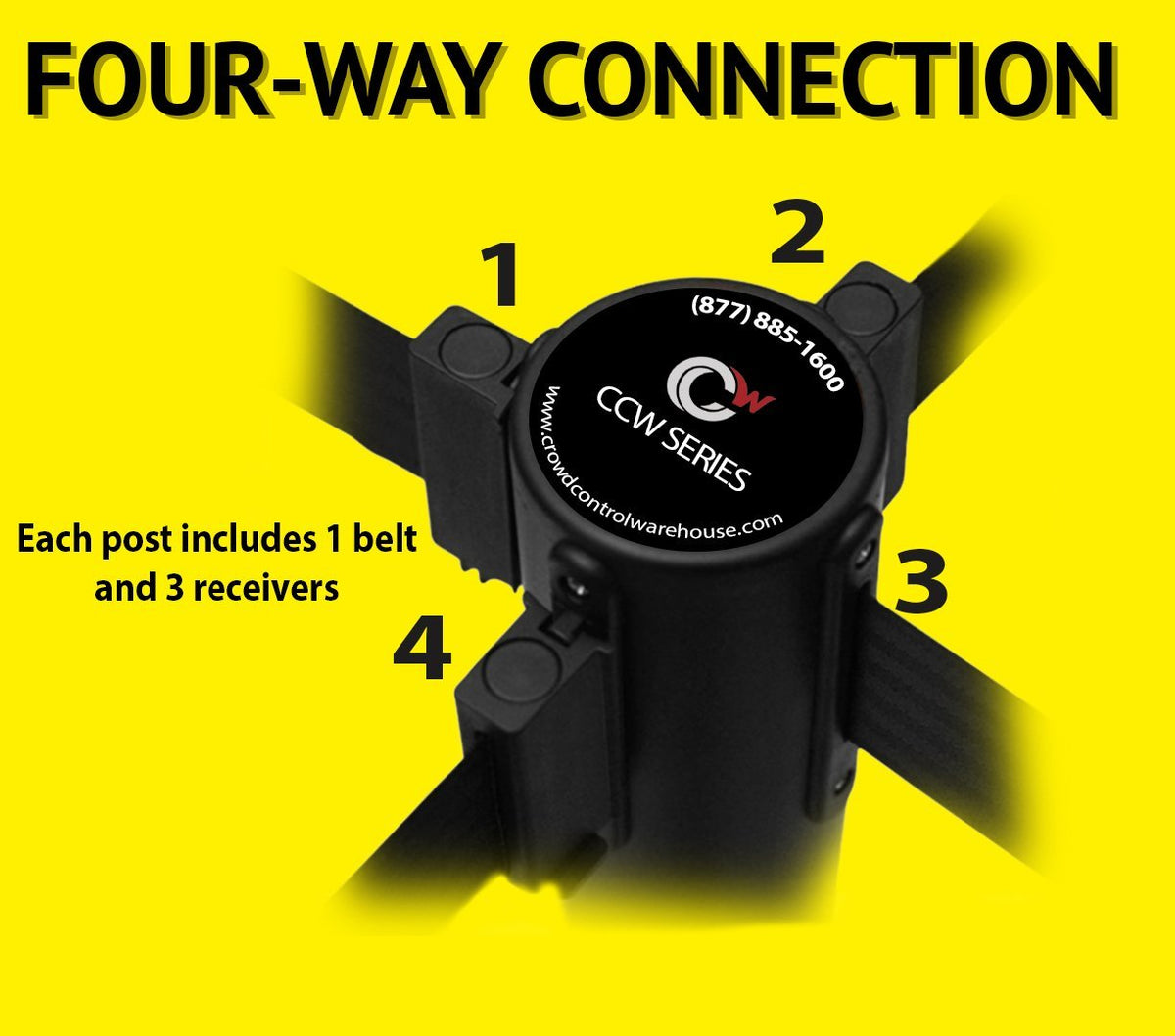 Safety Retractable Belt Barrier Stanchion, Heavy Duty Cast Iron Base, 14 ft Belt – Montour Line MSI650 - Crowd Control Warehouse