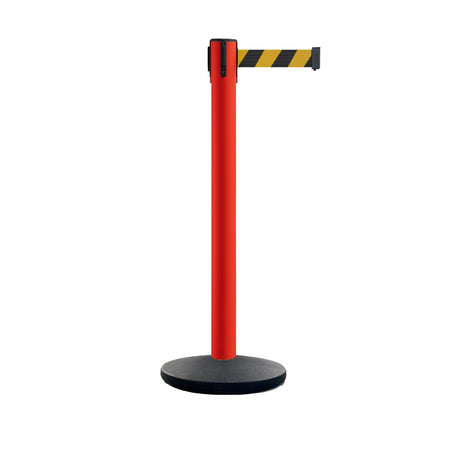 Safety Retractable Belt Barrier Stanchion, Heavy Duty Cast Iron Base, 14 ft Belt – Montour Line MSI650 - Crowd Control Warehouse