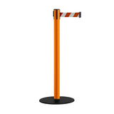 Safety Retractable Belt Barrier Stanchion, Low Profile Steel Base, Orange Post, 9 Ft. Belt - Montour Line MSX630 - Crowd Control Warehouse