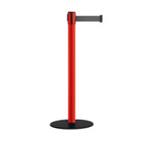 Safety Retractable Belt Barrier Stanchion, Low Profile Steel Base, Red Post, 11 Ft. Belt - Montour Line MSX630 - Crowd Control Warehouse