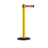 Safety Retractable Belt Barrier Stanchion, Low Profile Steel Base, Yellow Post, 14 or 16 Ft. Belt - Montour Line MSX650 - Crowd Control Warehouse