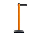 Safety Retractable Belt Barrier Stanchion, Orange Post with Heavy Duty Cast Iron Base, 16 ft Belt – Montour Line MI650 - Crowd Control Warehouse