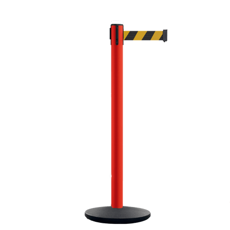 Safety Retractable Belt Barrier Stanchion, Red Post with Heavy Duty Cast Iron Base, 14 ft Belt – Montour Line MI650 - Crowd Control Warehouse