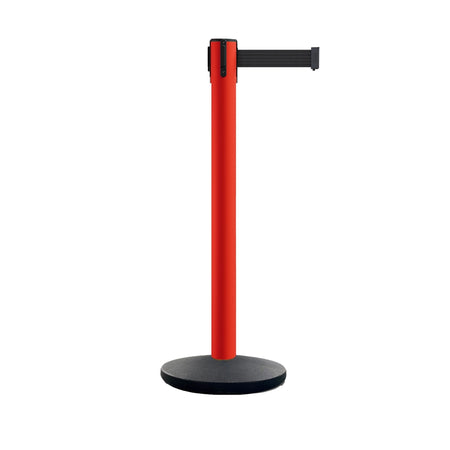 Safety Retractable Belt Barrier Stanchion, Red Post with Heavy Duty Cast Iron Base, 16 ft Belt – Montour Line MSI650 - Crowd Control Warehouse