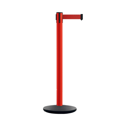 Safety Retractable Belt Barrier Stanchion, Red Post with Heavy Duty Cast Iron Base, 16 ft Belt – Montour Line MSI650 - Crowd Control Warehouse