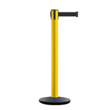 Safety Retractable Belt Barrier Stanchion, Yellow Post with Heavy Duty Cast Iron Base, 14 ft Belt – Montour Line MI650 - Crowd Control Warehouse