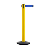Safety Retractable Belt Barrier Stanchion, Yellow Post with Heavy Duty Cast Iron Base, 14 ft Belt – Montour Line MI650 - Crowd Control Warehouse