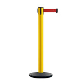 Safety Retractable Belt Barrier Stanchion, Yellow Post with Heavy Duty Cast Iron Base, 16 ft Belt – Montour Line MI650 - Crowd Control Warehouse