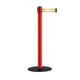 Safety Stanchion Retractable Belt Barriers, Low Profile Steel Base, Red Post, 7.5 Ft. Belt - Montour Line MSX630 - Crowd Control Warehouse