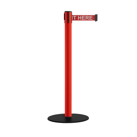 Safety Stanchion Retractable Belt Barriers, Low Profile Steel Base, Red Post, 7.5 Ft. Belt - Montour Line MSX630 - Crowd Control Warehouse