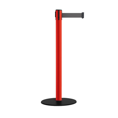 Safety Stanchion Retractable Belt Barriers, Low Profile Steel Base, Red Post, 7.5 Ft. Belt - Montour Line MSX630 - Crowd Control Warehouse