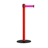 Safety Stanchion Retractable Belt Barriers, Low Profile Steel Base, Red Post, 7.5 Ft. Belt - Montour Line MSX630 - Crowd Control Warehouse
