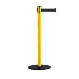 Safety Stanchion Retractable Belt Barriers, Low Profile Steel Base, Yellow Post, 11 Ft. Belt - Montour Line MSX630 - Crowd Control Warehouse